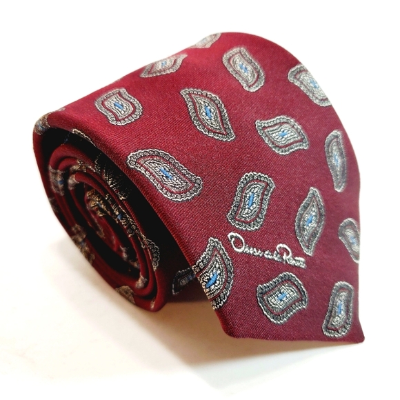 Oscar de la Renta Necktie Burgundy Geometric Pattern Studio Collection 57x3.5" - Picture 1 of 5